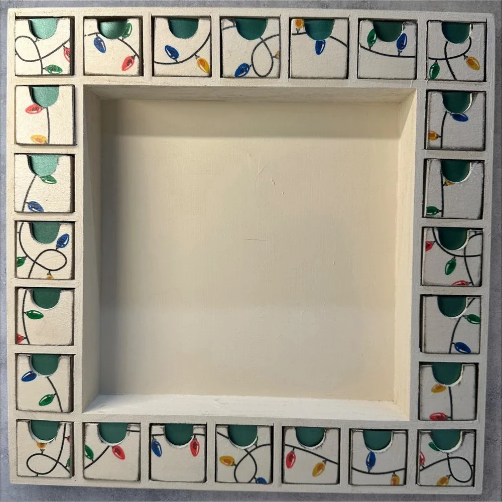 Wooden Advent Calendar 13x13 DIY‎ Preassembled, Empty Drawers - Silver Stickers